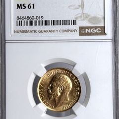 1919S Gold Sovereign graded gold coin
