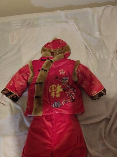 Boys Traditional Red New Year Costume, Warm Winter Chinese Outfit Set