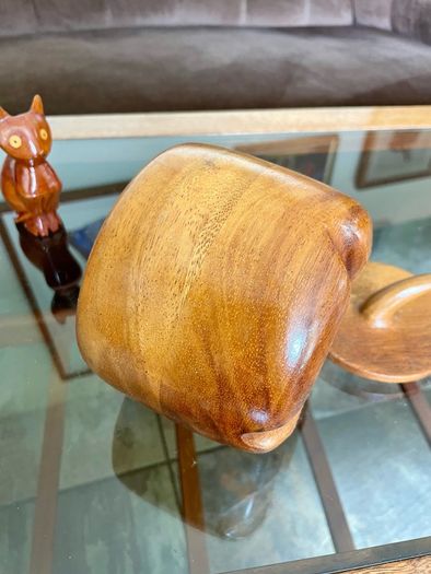 Vintage Apple Shaped Wood Jar Container Round Wooden Box 1960s 70s