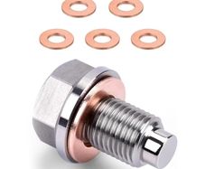 M12x1.75 Magnetic Oil Drain Plug, Stainless Steel Sump Drain Nut Bolt with 5 PCS Oil Drain Plug Washer, Oil Plug Replacement Universal for Most Cars Motorcycles Vehicles