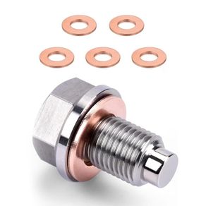 M12x1.75 Magnetic Oil Drain Plug, Stainless Steel Sump Drain Nut Bolt with 5 PCS Oil Drain Plug Washer, Oil Plug Replacement Universal for Most Cars Motorcycles Vehicles