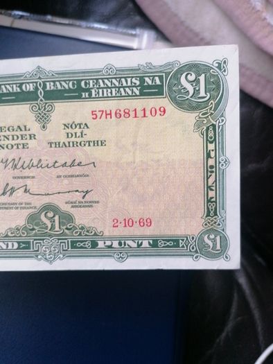 1969 Ireland One Pound Banknote