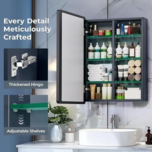 Bathroom Mirror Cabinets with Led Lights, Aluminum Alloy Wall Mounted Bathroom Cabinet Led Bathroom Mirror, 3 Colors Anti Fog, Adjustable Shelves, Touch Sensor, Concealed Storage