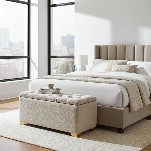 Elegance Storage Ottoman Boucle Upholstery