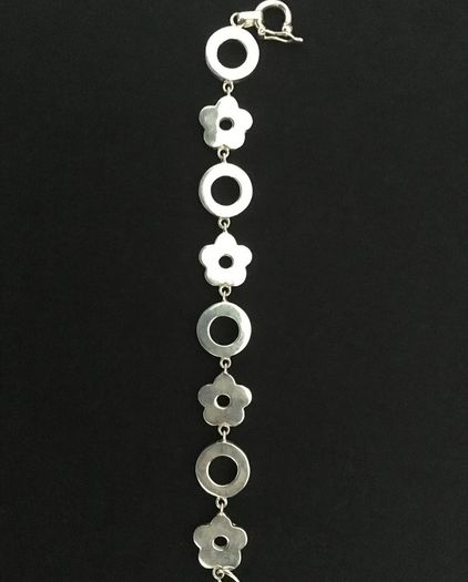 Solid .950 Silver Modernist Flower & Circle Link Bracelet