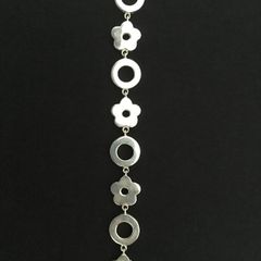Solid .950 Silver Modernist Flower & Circle Link Bracelet