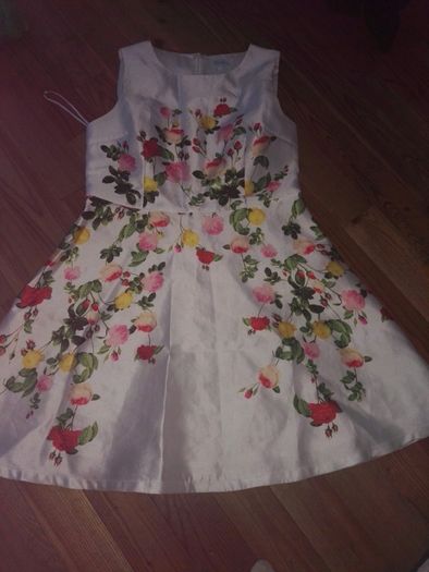 White Satin Floral Dress
