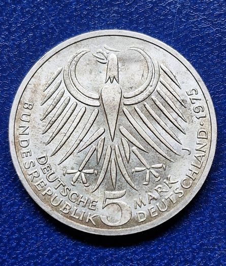 1975 Germany Silver 5 Deutsche Mark Friedrich Ebert