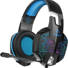 Gaming Headset with Mic for PS4 Xbox Series X|S Nintendo Switch Xbox One PS5 PC, Wired RGB Lights Over Ear Gaming Headphones with Surround Sound & One-key Mute (3.5mm Splitter Cable Included)