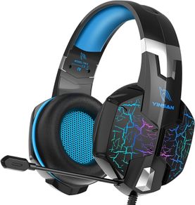 Gaming Headset with Mic for PS4 Xbox Series X|S Nintendo Switch Xbox One PS5 PC, Wired RGB Lights Over Ear Gaming Headphones with Surround Sound & One-key Mute (3.5mm Splitter Cable Included)