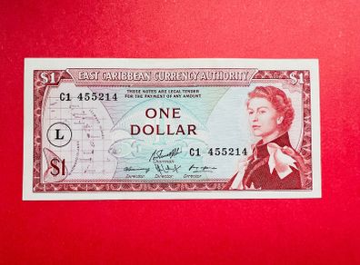 East Caribbean States  1. Dollar. St Lucia  1965   ( Overprint  Letter  L ) Rare & Scarce Pick  131 ( A / Uncirculated )
