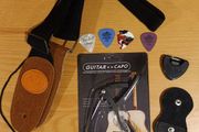 Guitar Capo + Guitar Strap Fender + Picks + pick holder + pick keyring