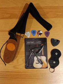 Guitar Capo + Guitar Strap Fender + Picks + pick holder + pick keyring