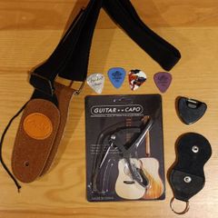 Guitar Capo + Guitar Strap Fender + Picks + pick holder + pick keyring
