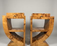 Olive Burl Pair Of Art Deco Style Bedside Lockers / Nightstands