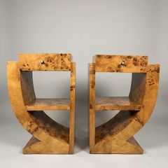 Olive Burl Pair Of Art Deco Style Bedside Lockers / Nightstands
