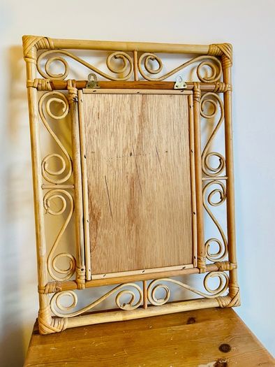 Vintage 1970s Bamboo Rattan Wall Mirror French Riviera Boho