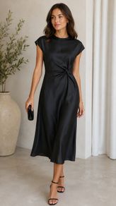 New Black Satin Dress: Size 10