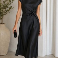 New Black Satin Dress: Size 10