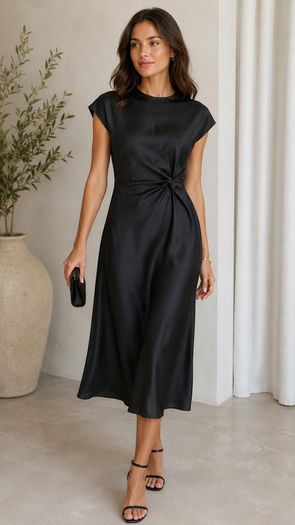 New Black Satin Dress: Size 10