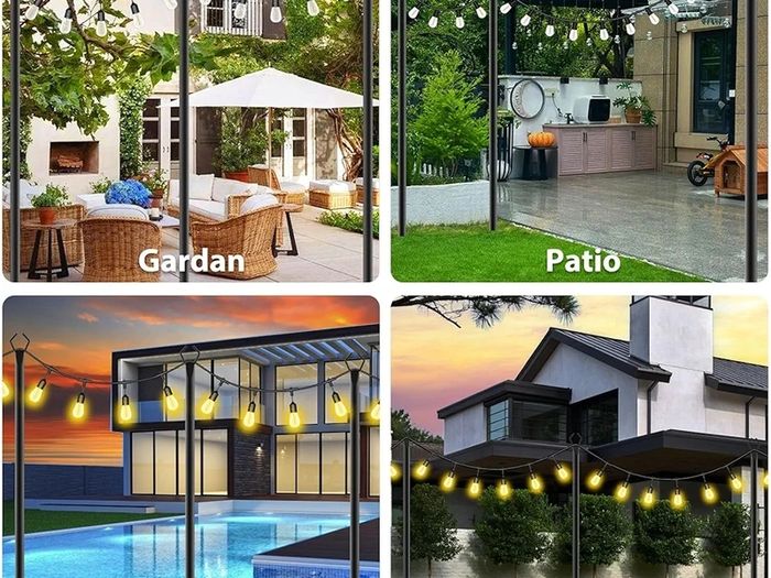 6pack 3M String Light Pole, Metal Outdoor String Light Pole, Suitable for Courtyard,Backyard,Garden,Patio,Party,Wedding Hanging Light Pole,Rustproof and Sturdy with Hooks.