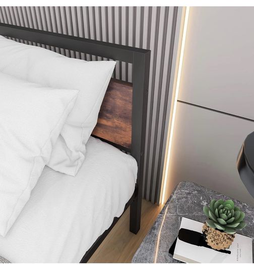King Size Bed Frame with Wood Headboard,Heavy Duty Metal Platform