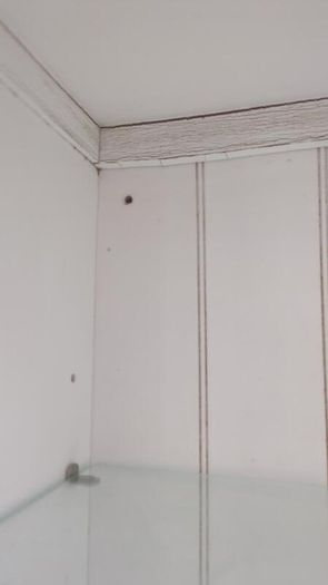 White Wood Double Glass Door Wall Cabinet - Glass Shelves, Chrome Knobs - Bathroom or Kitchen