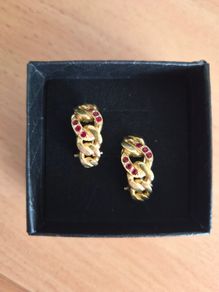 Vintage Gold Tone and Red Crystal Earrings