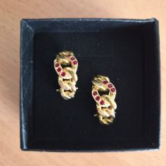 Vintage Gold Tone and Red Crystal Earrings
