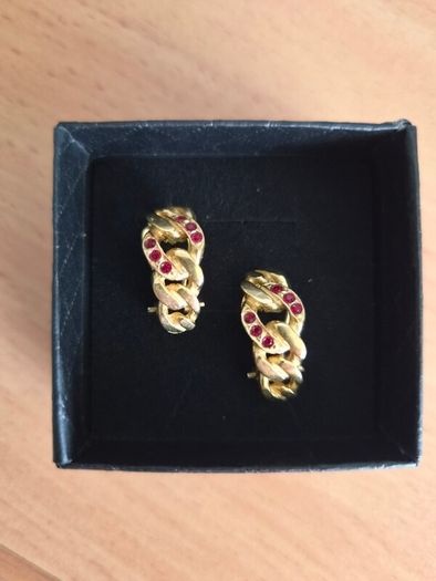 Vintage Gold Tone and Red Crystal Earrings