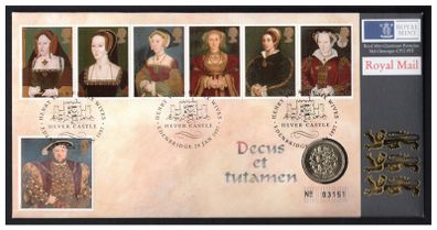 1997 Great Britain 450th Anniversary of Death of King Henry VIII Royal Mint Philatelic Numismatic Cover (PNC) with UK1 coin