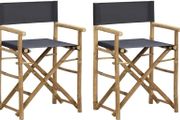 2 pcs Folding Director's Chairs Outdoor Furniture Outdoor Seating Garden Patio Furniture Folding Chairs Dark Grey Bamboo and Fabric