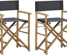 2 pcs Folding Director's Chairs Outdoor Furniture Outdoor Seating Garden Patio Furniture Folding Chairs Dark Grey Bamboo and Fabric