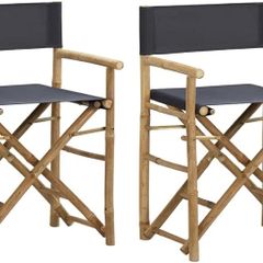 2 pcs Folding Director's Chairs Outdoor Furniture Outdoor Seating Garden Patio Furniture Folding Chairs Dark Grey Bamboo and Fabric