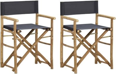 2 pcs Folding Director's Chairs Outdoor Furniture Outdoor Seating Garden Patio Furniture Folding Chairs Dark Grey Bamboo and Fabric