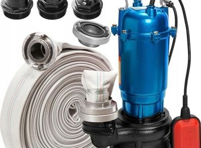Heavy Duty Flood & Sewage Water Pond Drain Septic Sump Cesspool Grinding Pump with 20m or 30m FIRE Hose (with Float Switch)