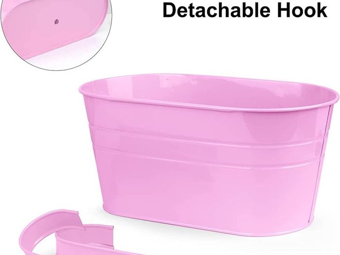 Flower Pots Metal Iron Hanging Flower Pots Garden Pots Balcony Planters Metal Bucket Flower Holders Wall Hanging Decor Pot- Detachable Hook (4 PCS) (Large)