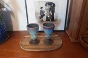 Wonderful Pair of Studio Art Pottery Goblets by Martin Branch Lyre Pottery, Cloncorban, Rossmore, Clonakilty, West Cork in a Fabulous Colourful Variegated Glaze. Pair One