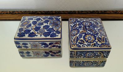 Vintage pair of handpainted ceramic jewellery boxes