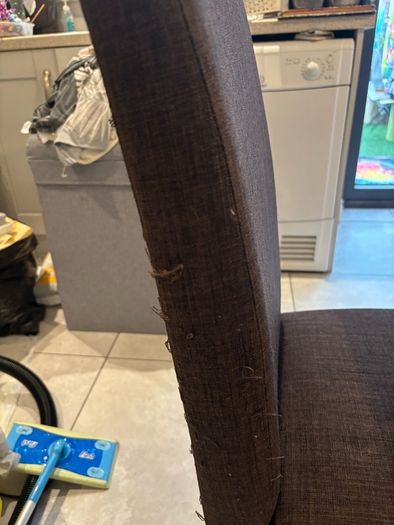 Table & 6 Brown Fabric Chairs