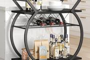 Drinks Trolley, Rolling Bar Cart, Kitchen Trolley on Wheels, Modern Serving Trolley, Wine Cart with Storage Shelves, Wine Holders, for Home Bar, Dining Living Room, Black