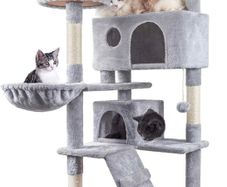 Cat Tree, 151cm Cat Scratching Post Stable Cat Tower for Large Cat, Activity Centre Cat Climbing Tree with 2 Cat House, Hammock, 4 Sisal Posts, Ladder, and Rest Place for Indoor Cat (FREE POSTAGE)