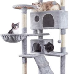 Cat Tree, 151cm Cat Scratching Post Stable Cat Tower for Large Cat, Activity Centre Cat Climbing Tree with 2 Cat House, Hammock, 4 Sisal Posts, Ladder, and Rest Place for Indoor Cat (FREE POSTAGE)