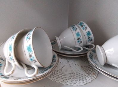 Six China Cups & Saucers