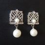 Art Deco Vintage Style Faux Pearl Silver Earrings Image 4