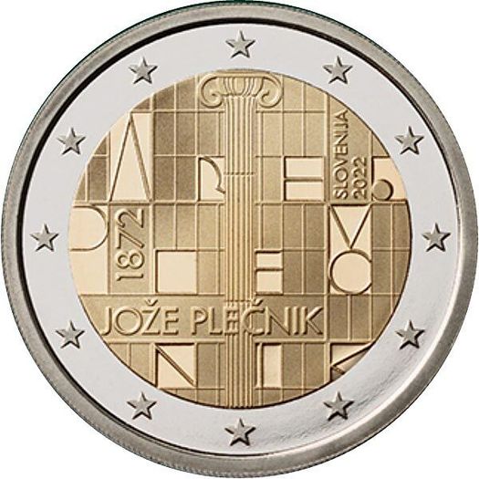 Slovenia 2 Euro Commemorative Coin 2022 - 150th Anniversary of the Birth of Architect Joze Plecnik. UNCIRCULATED.
