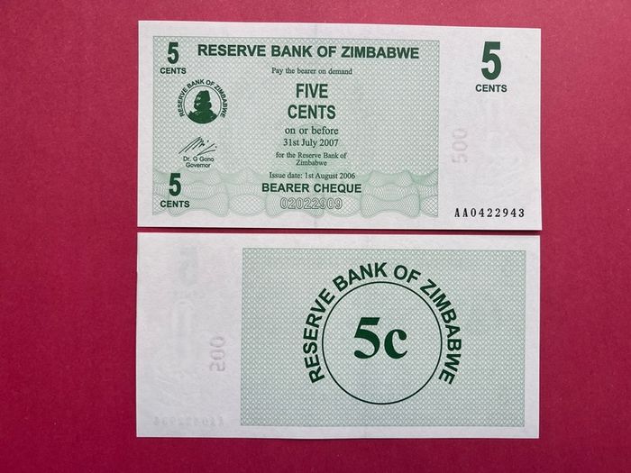 Zimbabwe  5 Cents  2006  Pick  34a  VERIFIED UNDER UV LIGHT. ( Uncirculated )