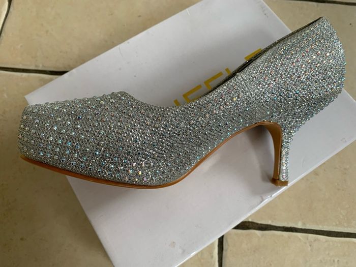 Truffle Silver Mesh Diamond Heels 8uk