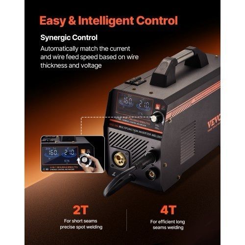 MIG Welder, 160A Synergic Mig Welding Machine, 4-in-1 Gas MIG/Flux Core MIG/Stick/Lift TIG Multi-Process Welder Machine with IGBT Inverter Technology and LCD Screen Display