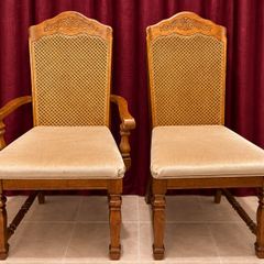 Set of 6 Vintage Dining Chairs  4 Standard plus 2 Carvers / Armchairs - Solid, Comfortable & Well Maintained
